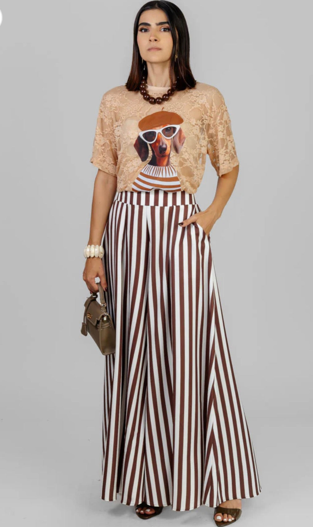 BLUSA ENCAJE ESTAMPADO BEIGE